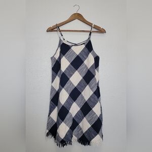 Universal Thread Blue Checkered Plaid Halter Fringe Midi Dress